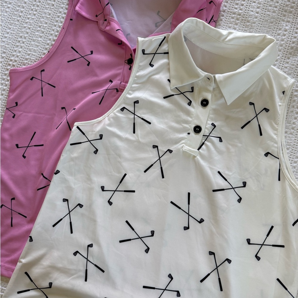 Pink and White Sleeveless Golf Shirts